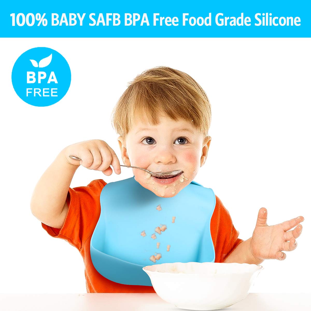 Custom  Logo Pattern Print Food Grade Safety Kids Feeding Supplies Waterproof Soft Children Baby Feeding Silicone Bib