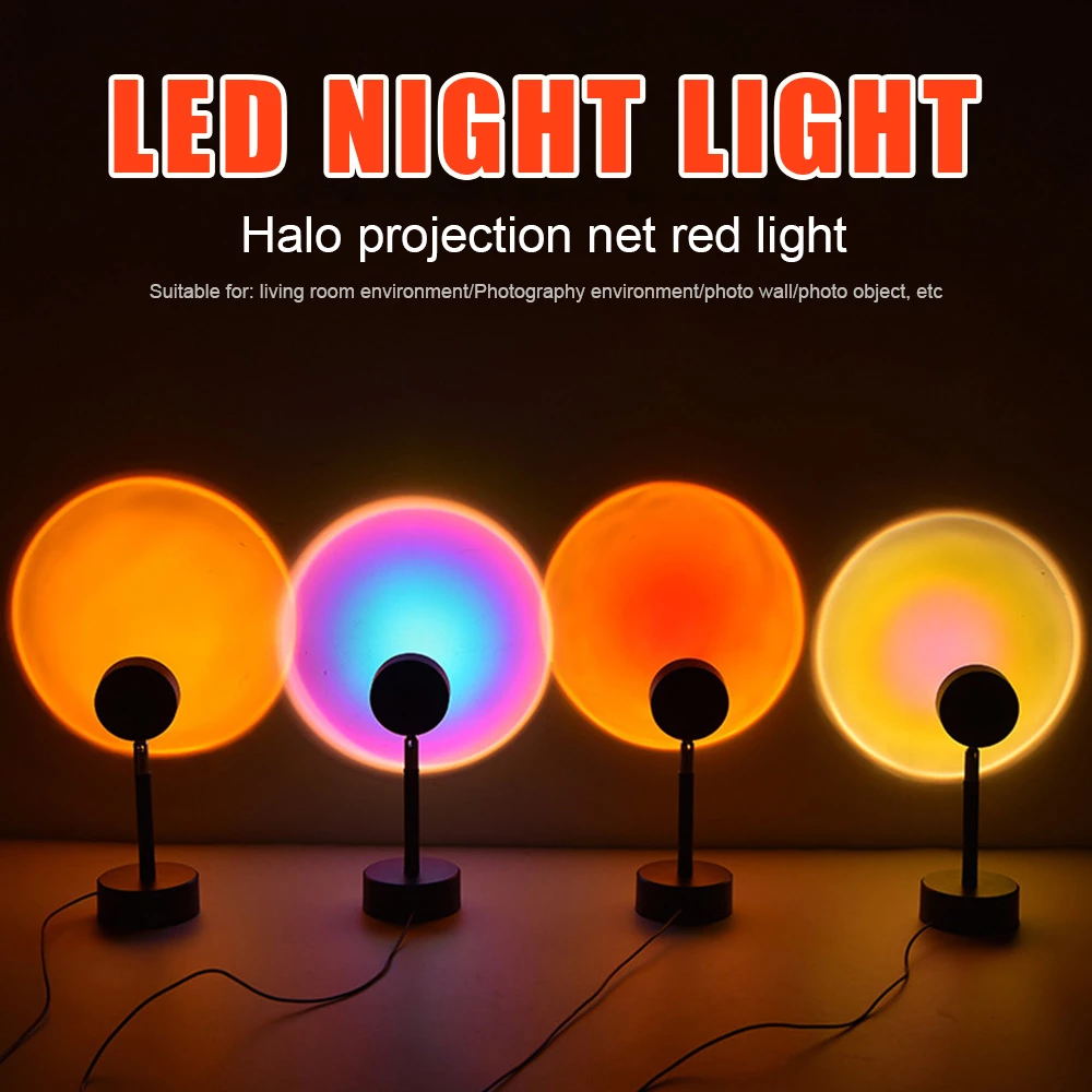 Metal Base Smart USB RGB Led Rainbow Floor Table Night Light Projection Sunset Lamp