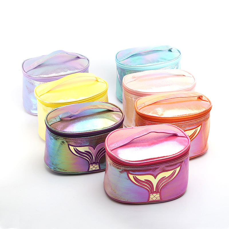 Wholesale Travel Hologram Pu Leather Mermaid Toiletry Bag Private Label Fashion Women Holographic Cosmetic Make Up Bags Cases