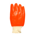 Fluorescent PVC smooth finish glove. White Knit Wrist