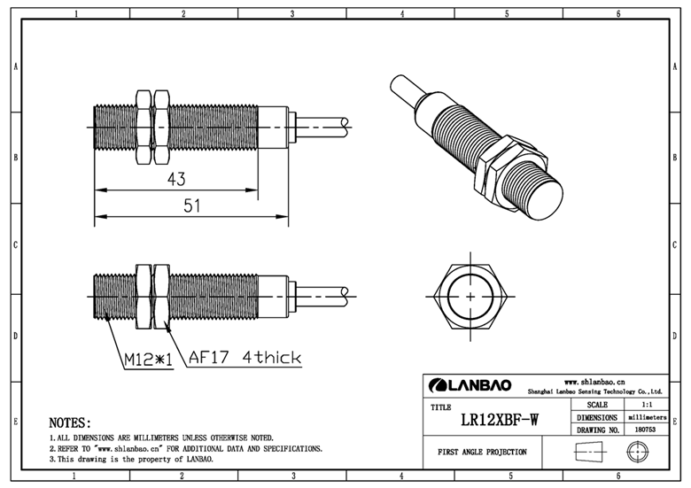 LANBAO Extended High Temperature M12 Inductive Proximity Sensor with IP67