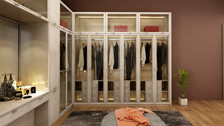 sliding doors wood bedroom closet with dressing table