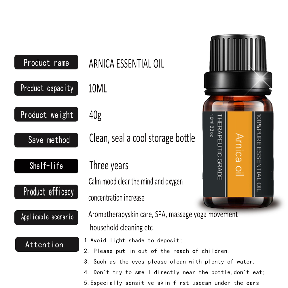 Huile essentielle d&#39;Arnica pour l&#39;huile de massage corporel de la peau