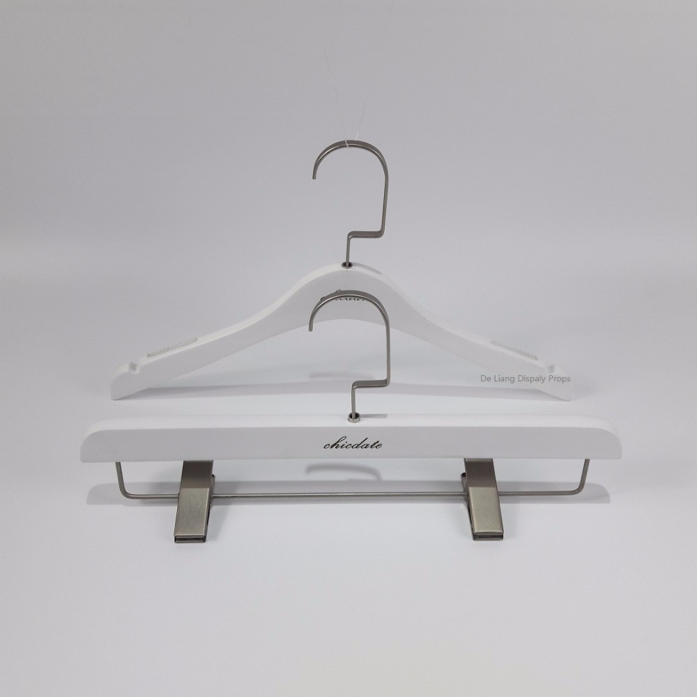 New fashion White female wooden pearl nickel flat hook and clips for shirt leisure clothing hanger DL426