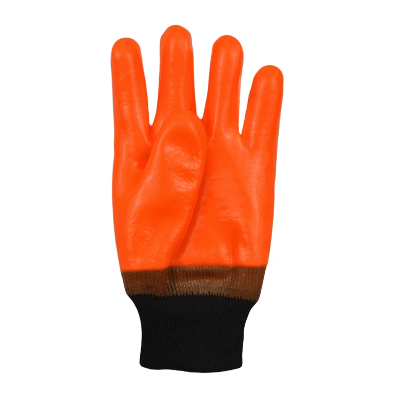 Fluorescent orange PVC coated gloves Foam insulated linning
