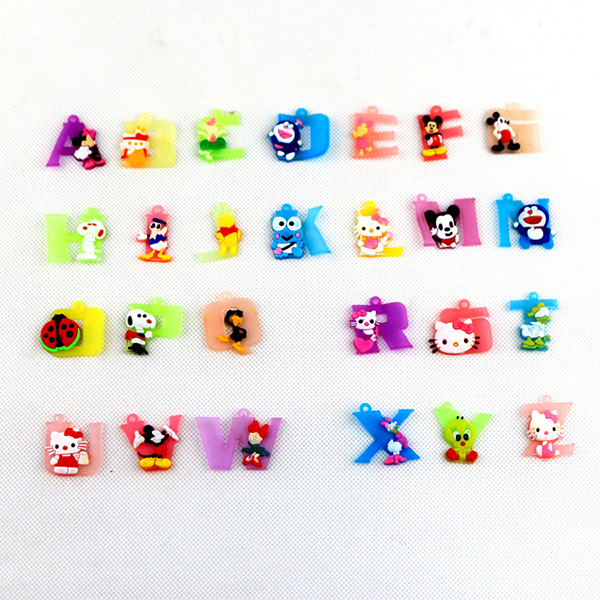 Letters With Cartoon Charms PVC Plastic Key Chain