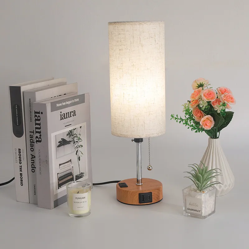Three-Color Adjustable Dimmable LED Bedroom Lamp with USB Charging