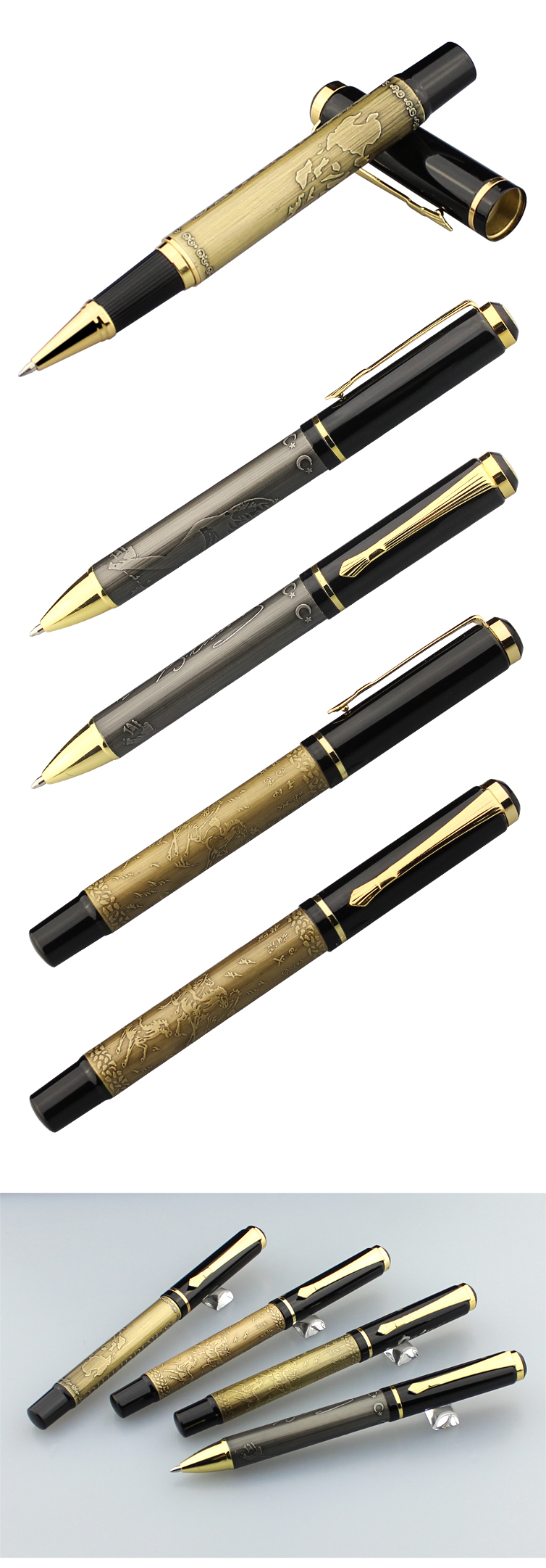 Embossed Logo Classic Bronze Metal Pen Roller Pen For Business Gifts Promotional Fountain Pen With Logo