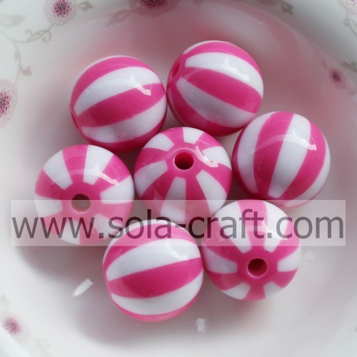 16MM 500Pcs 2014 New Hot Fashion DIY Rose & White Striped Resin Beads For Bracelet Bijous Yiwu Factory