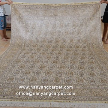 8'x11.5' Handmade Pine Cones Design Kashmir Silk Carpet