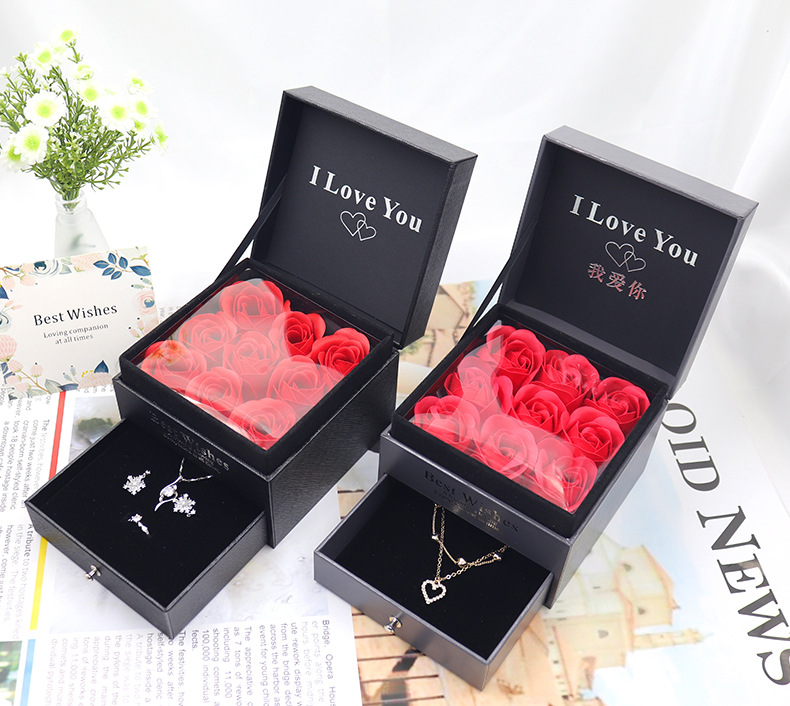 Dry flower I love you earring necklace ring packaging box bag card mom flower box for gift