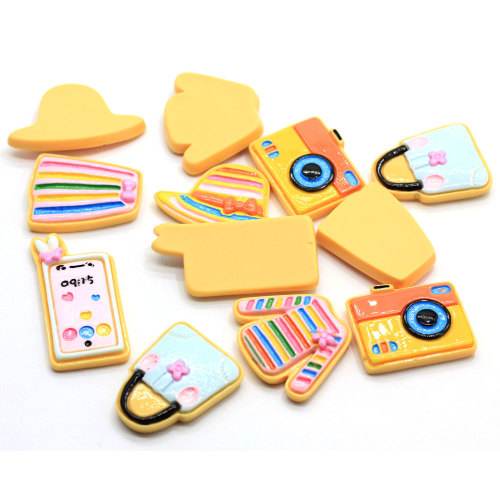 Kaiwaii chapeau jupe caméra sac à main téléphone portable Miniature Figurine résine Cabochon pour la maison bricolage Scrapbooking