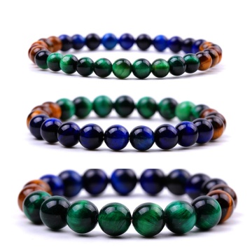 6mm 8mm 10mm Multicolor Yellow Blue Green Peacock Feather Color Tiger Eye Stretch Bracelets Tiger Eye Beads Elastic Bracelet