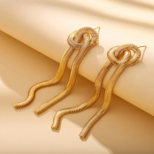 Exaggerated Luxury Gold Snake Bone Chain Tassel Earrings for Women