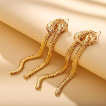 Exaggerated Luxury Gold Snake Bone Chain Tassel Earrings for Women