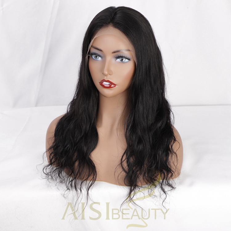 Aisi Beauty New Design Wholesale Long Wavy Natural Black Wig Body Wave Swiss Lace Wig Synthetic Lace Frontal Wig For Black Women