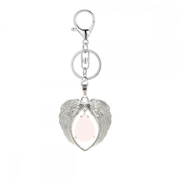 Gemstone Silver Alloy Wing Teardrop Keychain Gemstone Pendant Heart Shape Key Ring for Men Women Anniversary Gift