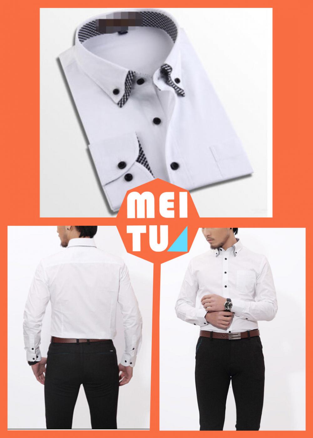Men's button down double collar white shirt