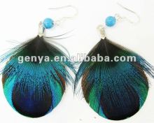Fashion real peacock feather earrings with beads
