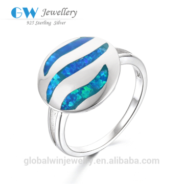 Delicate Round Style Design Blue Fire Opal 925 Silver Rings Fashion Jewelry