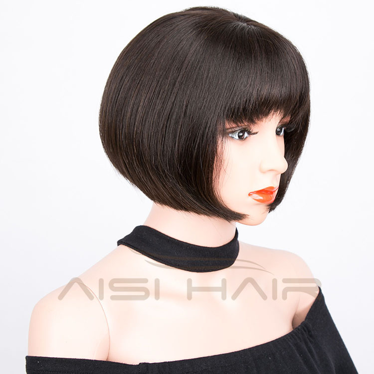 Aisi Hair Wholesale Natural Black Short Cute Bob Full Lace Wig 100% Brazilian Human Hair Wigs