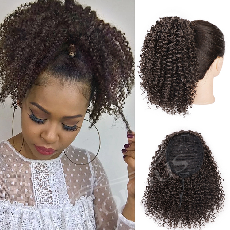 Vigorous Messy Curly Afro Kinky Wavy Hair Extension for Women Synthetic Short Drawstring Ponytail Hairpiece For Women