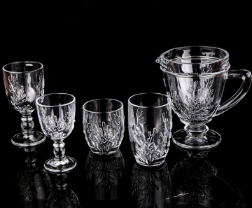 coral pattern glass pitcher high ball glass goblet