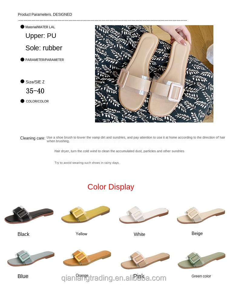 2021 summer Fashion Design Light Weight Outdoor Flat Ladies h shape slipper for women slide with  button women sandals