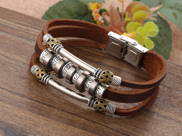 New Punk Charm Leather Bracelet Alloy Men Leather Bracelet