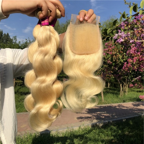 613 Blonde Virgin Human Hair Bundles With Closure, 613 hair color blonde Bundles With Frontal wholesale