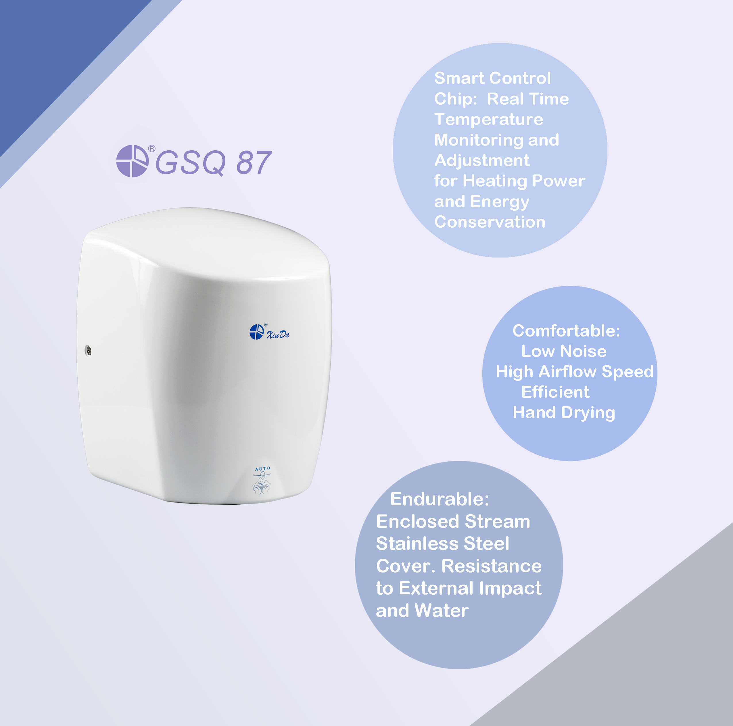 Zylindrischer Händetrockner mit Infrarotsensor Cylindrical hand dryer with infrared sensor