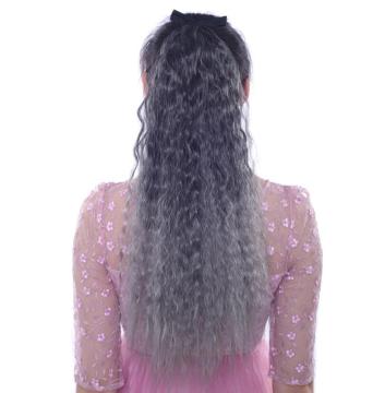 silver grey afro kinky ponytail hair wig, gray hair ponytail