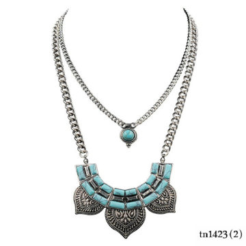Turquoise layered with stone collar pendant big necklaces