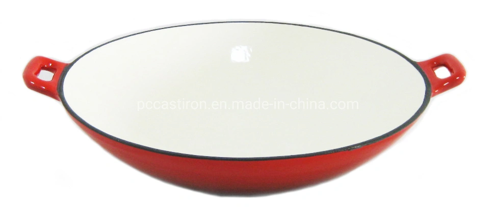 Customize OEM Enamel Cast Iron Wok 11.8'' 14.5'' BSCI, LFGB China Factory