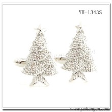 YH-1343S Novelty Silver 3D Christmas Tree Cufflinks