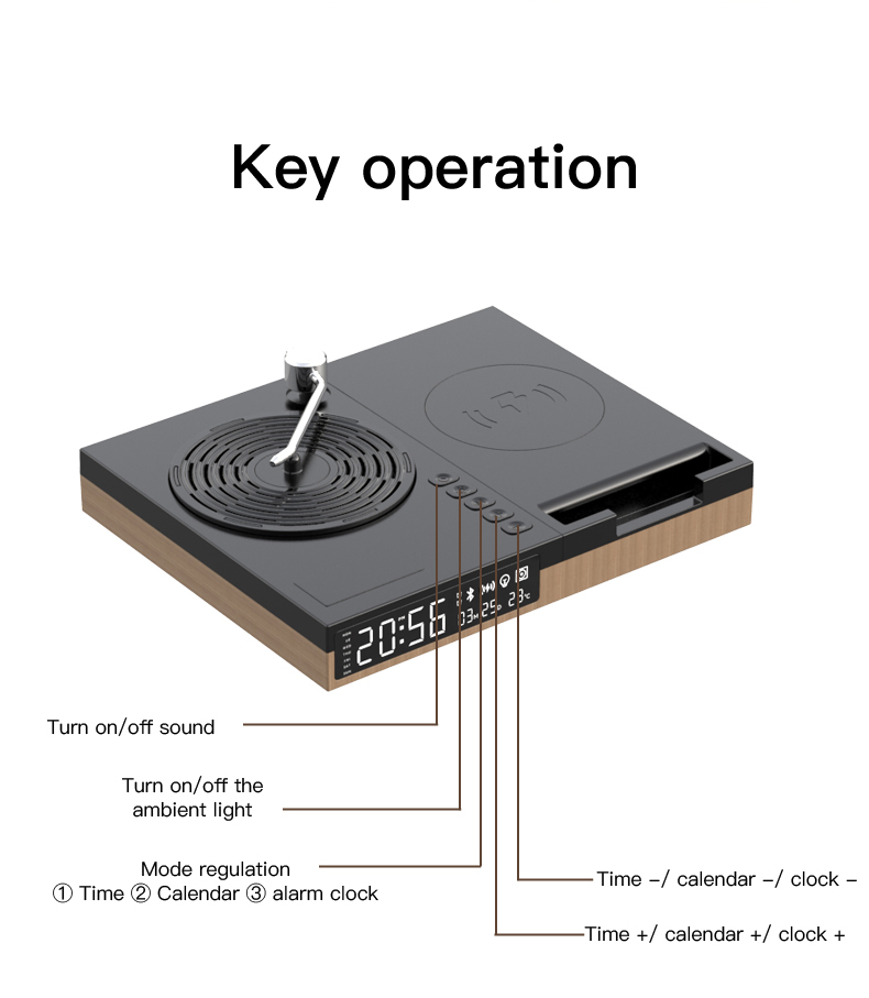 Retro classic phonograph player music digital display home portable multi-function Bluetooth speaker wireless charging