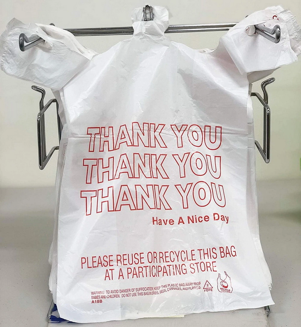 Printed Reusable Thank You Plastic Grocery Shopping Bag