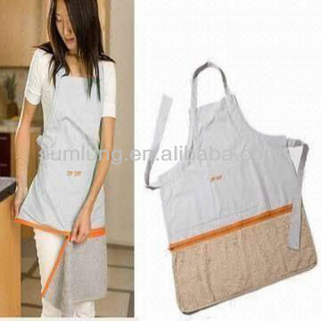 Cotton cooking apron with zipper, logo printing promotional cotton apron