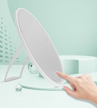 LED cosmetic trifold makeup oval mirror with light