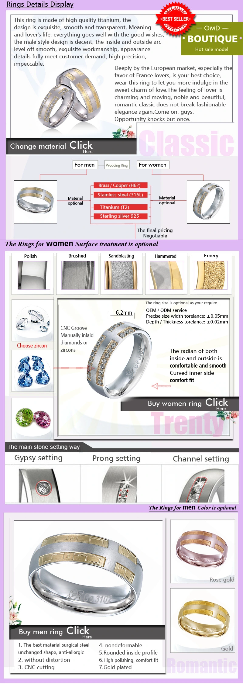 Wholesale Luxury Elegant Simple Wedding Ring Couple Ring