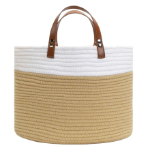 Portable Cotton Rope Storage Baskets Leather Handles