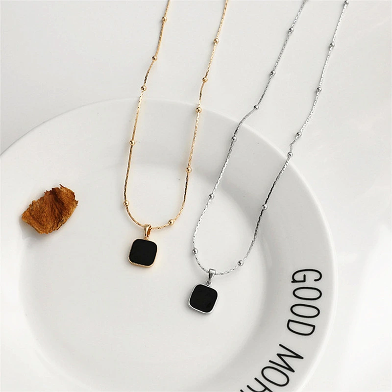 Wholesale Simple Jewelry Square Geometry Black Stone Chain Necklace