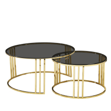 Smoked Grey Glass Nesting Tables with Gold Frame