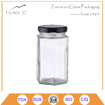 250ml Glass Hexagonal Jar with Metal Cap
