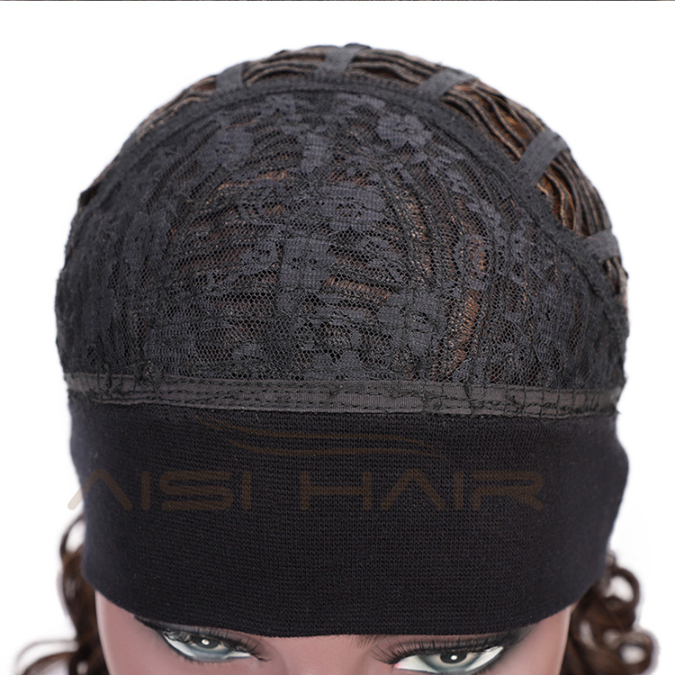 Aisi Hair 3/4 Half Wig Women's Short Full Curly Premium Synthetic Brown Hair Wig with Black Headband for Black Women