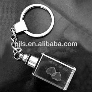 LED 3D laser crystal key ring with logo inside