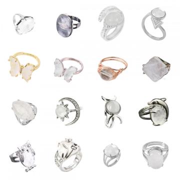Assorted Natural Quartz Stone Rings Owl Shape Ring for Women Quartz Crystal Heart Rings for Girl Women Wedding Adjustable ring