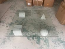 Minimalist Mid Century Round Glass Marble Coffee Table