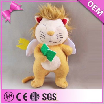 OEM lovely soft plush leo toy with wings, angel leo toy for kids