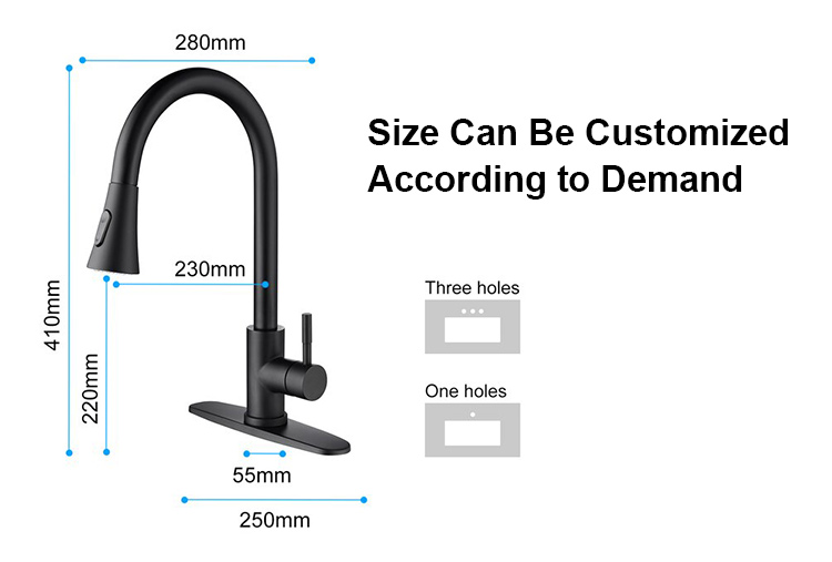 2022 Modern matte black pull out kitchen faucet stainless steel kitchen sink mixer taps